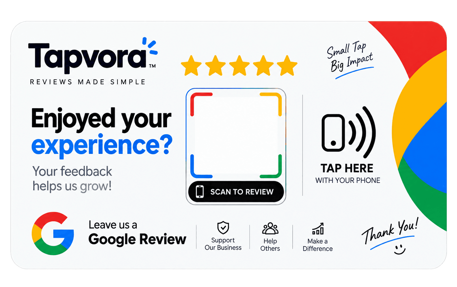 Tapvora Google Review NFC and QR card